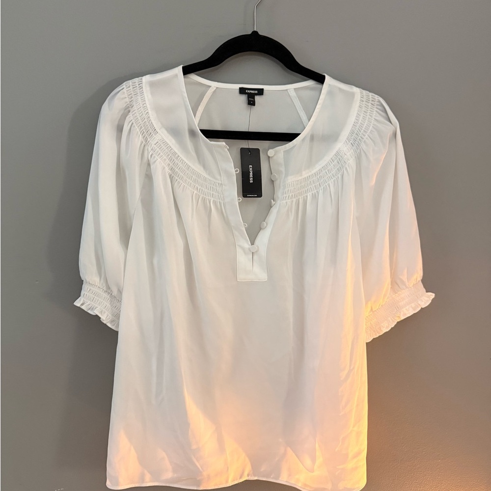 Sheer white button up blouse